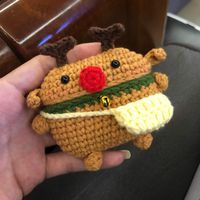 Knitted Furry Plush Airpods Pro Case Hand Made Wireless Earphone Cute Case Lovely Doll Protective Cover Case (Christmas Elk)