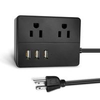 Surge Protector Power Strip with USB Ports, 2 Outlet 3 USB Ports, USB Charger Multi Port, Compatible with Smartphone Laptop Computer Tablet, 4.2 ft Extension Cord-Black