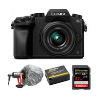 Panasonic LUMIX G7 Mirrorless Digital Camera with 14-42mm Lens and 32GB Compact Microphone Bundle