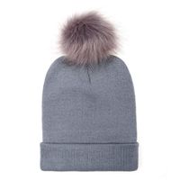 Bolayu Sexy Women Keep Warm Winter Fur Ball Knitted Wool Beanie Hemming Hat Cap (Gray)