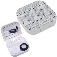 Portable Contact Lens Case Box Travel Kit Mirror + Bottle + Tweezers Container Holder [ Tribal Vintage Ethnic ]
