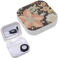 Portable Contact Lens Case Box Travel Kit Mirror + Bottle + Tweezers Container Holder [ Vintage Flower ]
