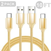 USB Type C Cable, GTSLL USB C Cord(2-PACK 10ft) Nylon Braided Charger Long Cord Data & Charging Cable for Samsung Note 8, Galaxy S9 S8,LG V30 G6 G5,Google Pixel,Nexus 6P 5X,Moto Z Z2 - Gold