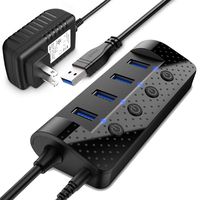Powered USB Hub 3.0, atolla USB Hub with 4 USB 3.0 Data Ports and 1 USB Smart Charging Port, USB Splitter with Individual Power Switches and 5V/3A Power Adapter