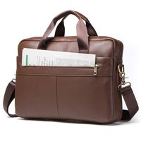 Contacts Genuine Leather 14" Mens Messenger Shoulder Bag Laptop Briefcase Brown