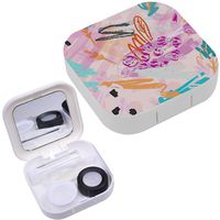 Portable Contact Lens Case Box Travel Kit Mirror + Bottle + Tweezers Container Holder [ Rough Scribbles Berry Dots ]