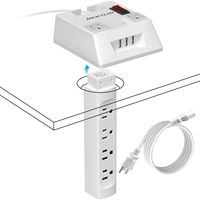 Mountable Power Strip JACKYLED Detachable Recessed Surge Protector with 6 AC Outlets 3 USB Ports Total 3.6A Mount Extension Cord Desk Clamp Power Station for Office, Study, Home, School White