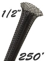 Electriduct 1/2" Black PET Expandable Braided Sleeving Cable Mesh Flexible Wire Sleeve - 250 Feet