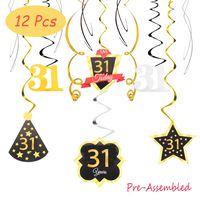 31 Birthday Decoration Happy 31st Birthday Party Silver Black Gold Foil Hanging Swirl Streamers I'm Thirty-one Years Old Today Birthday Hat Gold Star Ornament Party Present Supplies
