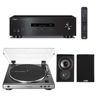 Yamaha R-S202 Bluetooth Stereo Receiver with Audio-Technica AT-LP60X Automatic Belt-Drive Stereo Turntable (Gunmetal) and Polk TSi100 Bookshelf Speakers - Pair (Black)