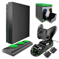 OIVO Xbox One X Accessories Kit, 4 in 1 Xbox One X Vertical Cooling Stand Cooler with Dual Controller Charger Dock Station with 2PACKS Rechargeable 600mAh Battery, 10 Games Storage