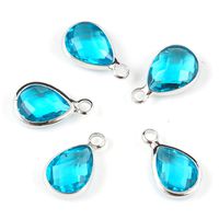 10pcs March Aquamarine Blue Birthstone Charms 11x7mm Teardrop Crystal Beads Silver Plated Brass for Jewelry Craft Making CCP13-3