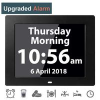 [12 Alarms] Digital Day Alarm Clock Electronic Calendar Large Clocks Reminder for Memory Loss Elderly Seniors Dementia Sufferers Alzheimers Products Wall Vision Impaired Patients Kids Room (8'' Black)