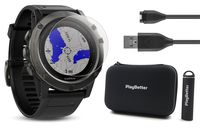 Garmin Fenix 5X Sapphire (Slate Gray with Black Band) Bundle with Screen Protector, PlayBetter Portable Charger & Protective Hard Case | Multi-Sport GPS, TOPO Maps/Navigation & On-Wrist Heart Rate