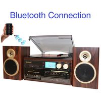 BT-28SPM Boytone, Bluetooth Classic Style Record Player Turntable with AM/FM Radio, CD/Cassette Player, 2 Separate Stereo Speakers, Record from Vinyl, Radio, and Cassette to MP3, SD slot, USB, AUX.