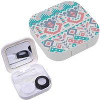 Portable Contact Lens Case Box Travel Kit Mirror + Bottle + Tweezers Container Holder [ Pink Blue Tribal ]