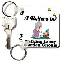 3dRose I Believe In Talking To Garden Gnome - Key Chains, 2.25 x 4.5 inches, set of 2 (kc_105583_1)