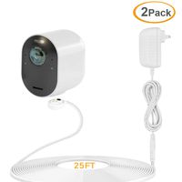 2 Pack 25ft/7.6m Power Cable and Adapter for Arlo Ultra & Arlo Pro 3, Weatherproof Outdoor or Indoor Magnetic Cable Continuously Charging Convenience for Your Arlo Camera - White