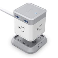 BESTEK Power Strip with USB, Vertical Cube Mountable Power Outlet Extender with 3 Outlets, 4 USB Ports, 5-Foot Extension Cord and Detachable Base for Easy Mounting