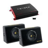 (2) Kicker40TCWS104 Truck Subwoofer Boxes, Crunch PX2000.1D 2000 Watt Max Mono Amp, Amp wire Kit