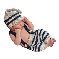 Pinbo Baby Photography Prop Cute Striped Knitted Crochet Costume Hat Caps Pants Overalls