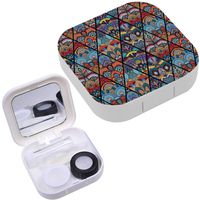 Portable Contact Lens Case Box Travel Kit Mirror + Bottle + Tweezers Container Holder [ Boho Flower Mandala ]