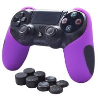 Skin Compatible for PS4 Controller Pandaren Soft Silicone Thicker Half Skin Cover Grip for PS4 /Slim/PRO Controller (Purple Skin X 1 + Thumb Grip X 2)