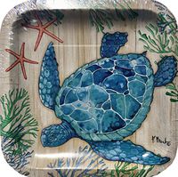 Creative Converting Coral Turtle Square 8 in Dessert Paper Plates, Blue, 18 count