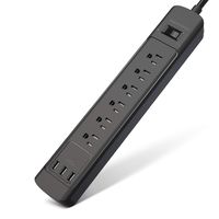 15A ETL Approval Power Strip Surge Protector with USB, SUPERDANNY, Mountable Angle Flat Plug Extension Cord 5ft 6 Outlet, USB Fast Charging Socket for iPhone iPad Computer Garage Kitchen Desktop Black