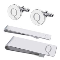 BodyJ4You 4PC Cufflinks Tie Bar Money Clip Button Shirt Personalized Initials Letter Q Gift Set