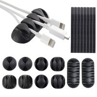 Cable Clips, Cable Organizer, Cord Management, Wire Management System, 10 Pieces with 8 Cable Ties, Self Adhesive for Your Wires, Charging and Mouse cord Black