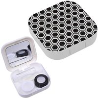 Portable Contact Lens Case Box Travel Kit Mirror + Bottle + Tweezers Container Holder [ Geometric Black White ]