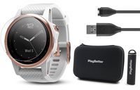 PlayBetter Garmin Fenix 5S Sapphire (Rose Gold with White Band) Power Bundle | Includes HD Screen Protectors, Hard Case & PlayBetter Portable Charger | Multi-Sport Watch, Sapphire | Bundle