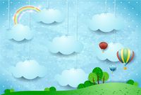 OFILA Kids Backdrop 7x5ft Cartoon Rainbow Clouds Hot Air Balloons Baby Shower Party Background Newborn Baby Photography Children Room Wallpaper Birthday Party Preschool Event Toddlers Shoot Video Prop