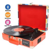 DIGITNOW Record Player, Turntable Suitcase with Multi-function Bluetooth/FM Radio/USB and SD Card Port/Vinyl to MP3 Converter