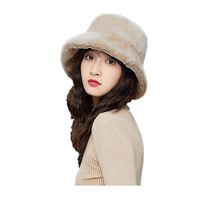 KAIXLIONLY Women Bucket Hat Winter Faux Fur Hat Fisherman Hat Plush Warmer Beanie Vintage Fedoras Visor Caps (Beige)