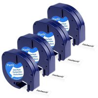 Equivalent DYMO LetraTag Labeling Tape 91331 S0721610 Plastic Tape Refills, Black on White,1/2Inch (12mm) x 13Feet (4m),Compatible with Dymo Label Makers LetraTag Plus LT100H LT100T QX50, 4 Pack