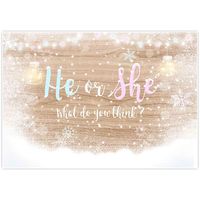 Allenjoy 7x5ft Winter Gender Reveal Backdrop Girl or Boy Supplies Newborn Pregnancy Announcement Surprise Party Baby Shower Mason Jars Rustic Wood Background Candy Table Decorations Props