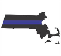 Massachusetts thin blue line 3.4x7 inches flag honoring our men & women of law enforcement and Fire Fighters USA america Flag symbol sticker decal die cut vinyl - Made and Shipped in USA