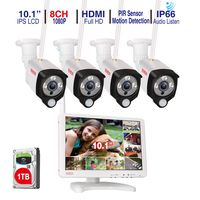 [Audio Recording] Tonton All-in-One Full HD 1080P Security Camera System Wireless with 10.1" IPS Monitor,8CH WiFi NVR,1TB HDD and 4PCS 2.0 MP Outdoor Bullet IP Cameras with PIR Sensor,Plug and Play