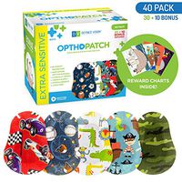 Optho-Patch Kids Eye Patches - Fun Boys Design - 30 + 10 Bonus Latex Free Hypoallergenic Cotton Adhesive Bandages for Amblyopia and Cross Eye - Reward Chart Poster by Defined Vision