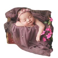 Baby Photography Props Blanket Newborn Photo Shoot Outfits Infant Photos Luxurious Wrap (Dark Pink)