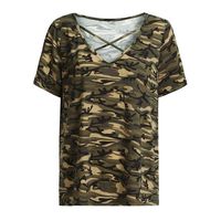 Misaky Fashion Women Casual O-Neck Plus Size Camouflage Tops T-Shirts Strapless Blouse