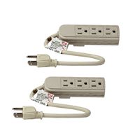 Uninex PS28E Compact Grounded 3-Outlet Power Strip ETL Listed, 1-Foot, 2-Pack