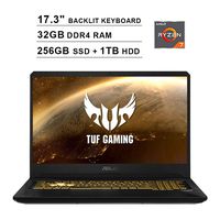 2019 ASUS TUF 17.3 Inch FHD 1080p Gaming Laptop (AMD Ryzen 7 3750H up to 4.0 GHz, 32GB DDR4 RAM, 256GB SSD (Boot) + 1TB HDD, GeForce GTX 1650 4GB, Backlit KB, WiFi, Bluetooth, HDMI, Windows 10)