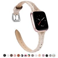 TOYOUTHS Leather Strap Compatible with Fitbit Versa/Versa 2 Bands for Women Men Slim Glitter Genuine Leather Wristbands Replacement for Versa Lite Edition/Versa SE Classic Accessorie Glitter Gold