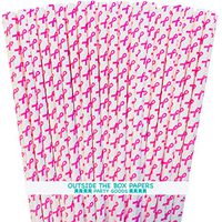 Pink Ribbon Paper Straws - Breast Cancer Awareness - Bulk 250 Pack - Outside the Box Papers Brand