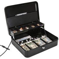 Jssmst Large Locking Cash Box with Money Tray, Metal Money Box with Key Lock, Black, CB02304XL