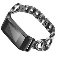 Nigaee for Fitbit Charge 3 Bands for Women,Metal Replacement Charge 3 SE Bands Magnetic Stainless Steel with Bling Rhinestone Bracelet Strap Wristbands Bangle,Black