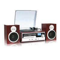 TechPlay 3-Speed Turntable with CD / MP3 / Cassette / SD Card / USB player, Digital AM / FM Radio, AUX IN, Line out Alarm CLOCK , Remote and External Speakers- Wood